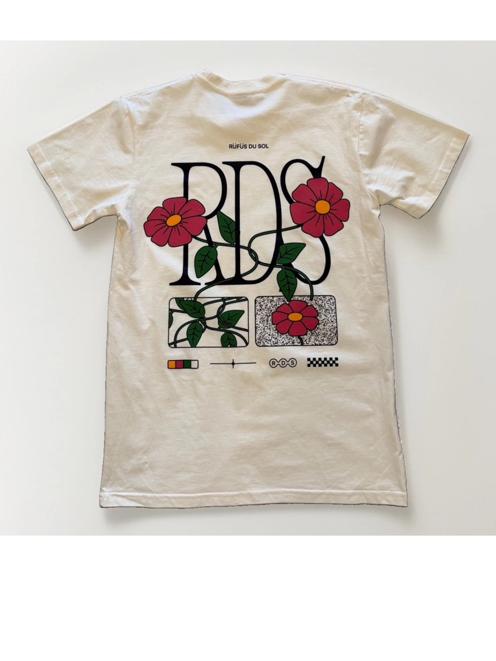 NWOT Rufus Du Sol T Shirt Off White Front Back Print Flower Concert Tee Adult S
